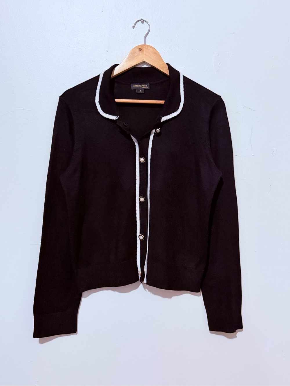 Tenney Rose Black Knit Sweater with White Trim